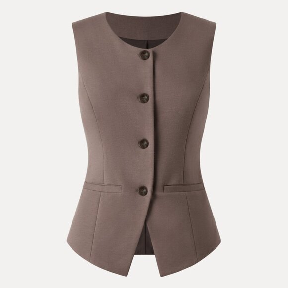 OGL move Clothing-Office Staple Waistcoat with Pockets - Size Small - Color Fawn - Picture 1 of 10